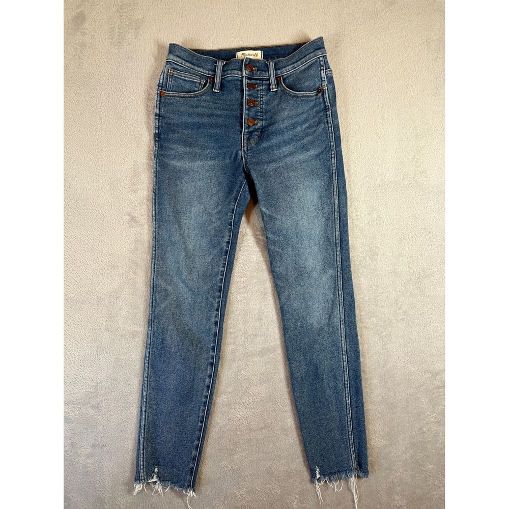 Madewell 10" High-Rise Skinny Jeans Button Fly Raw Hem Blue Denim Size 26